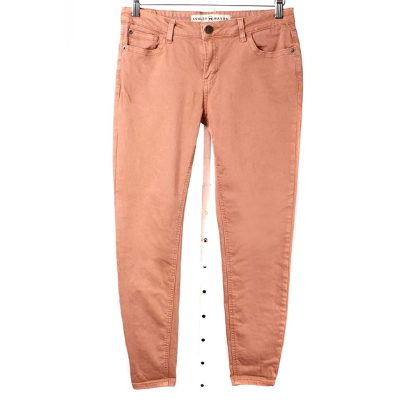 🍍 ASHLEY MASON Salmon Pink Stretch Skinny Jeans - Picture 1 of 6